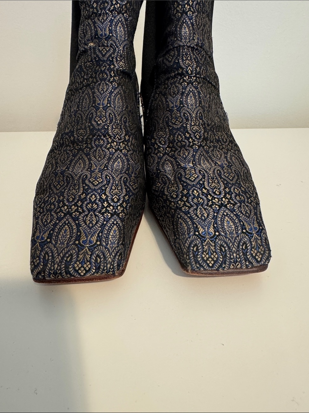 John Fluevog Baroness Blue Paisley Chelsea Boots - Picture 9 of 10